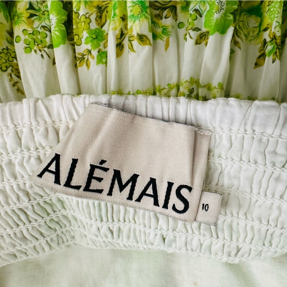 Alemais Jolene Dress Size 10 US 6 Green Floral Tiered Organic Cotton Mini Vacay - Picture 15 of 16
